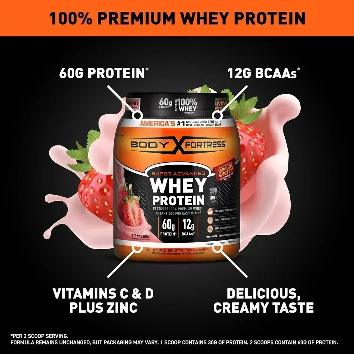 BODY FORTRESS - Body Fortress 100% Whey Premium Protein Powder Strawberry 807Gr. - The Red Vitamin MX - Suplementos Alimenticios - {{ shop.shopifyCountryName }}