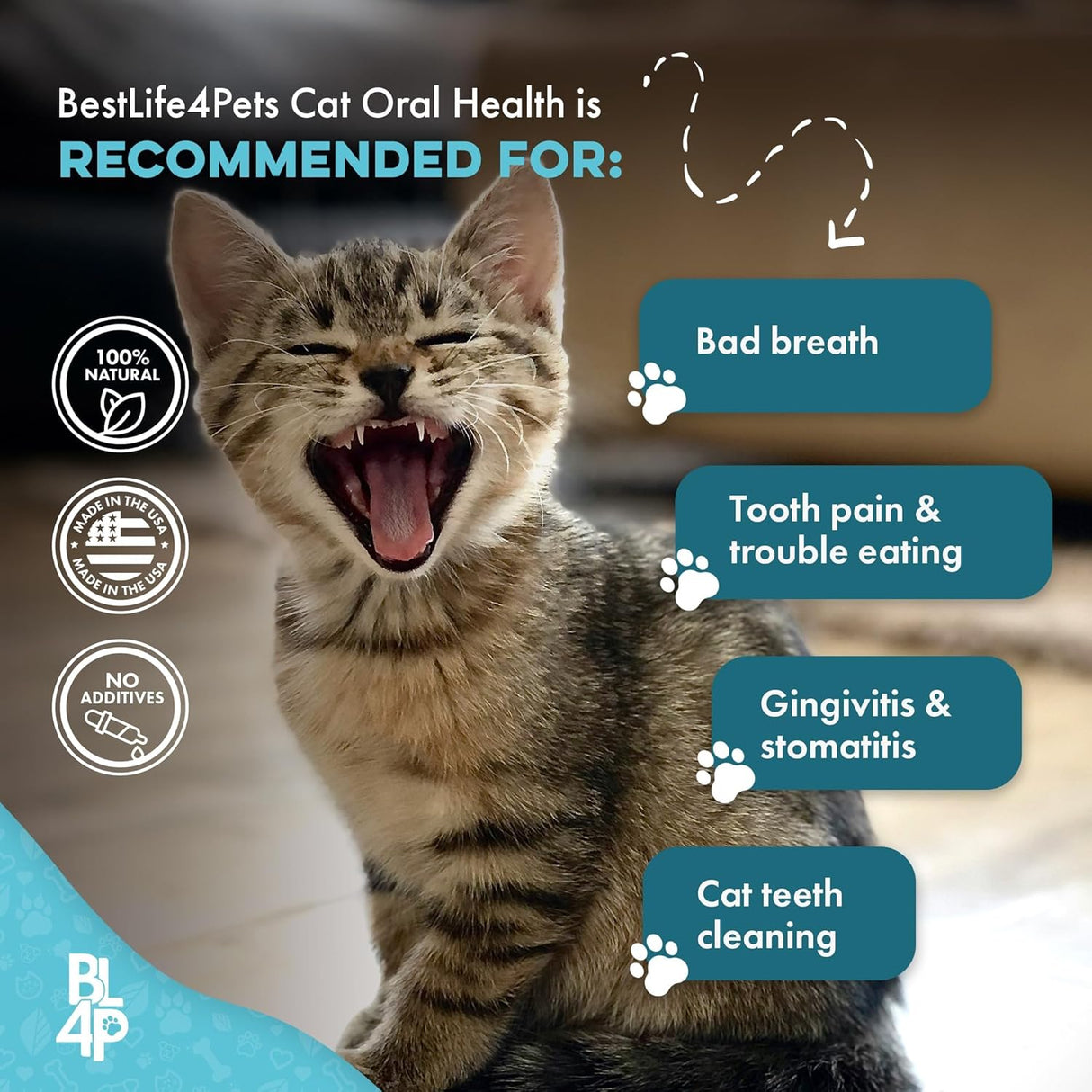 BestLife4Pets Cat Dental Supplement for Bad Breath Tartar & Gum Support 400 Tabletas