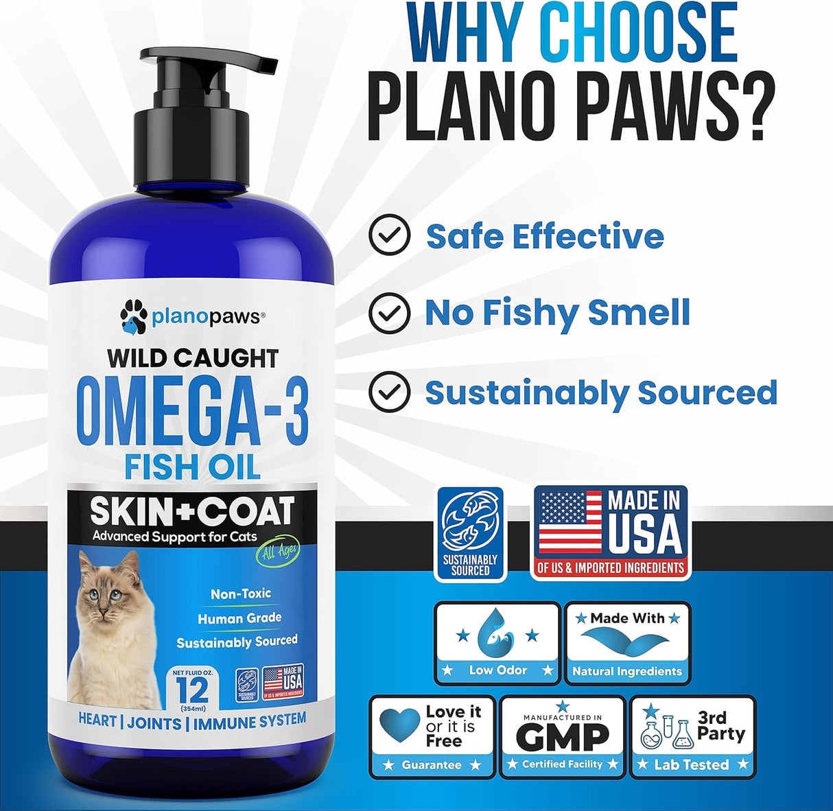Planopaws Omega 3 Fish Oil for Cats 12 Fl.Oz.