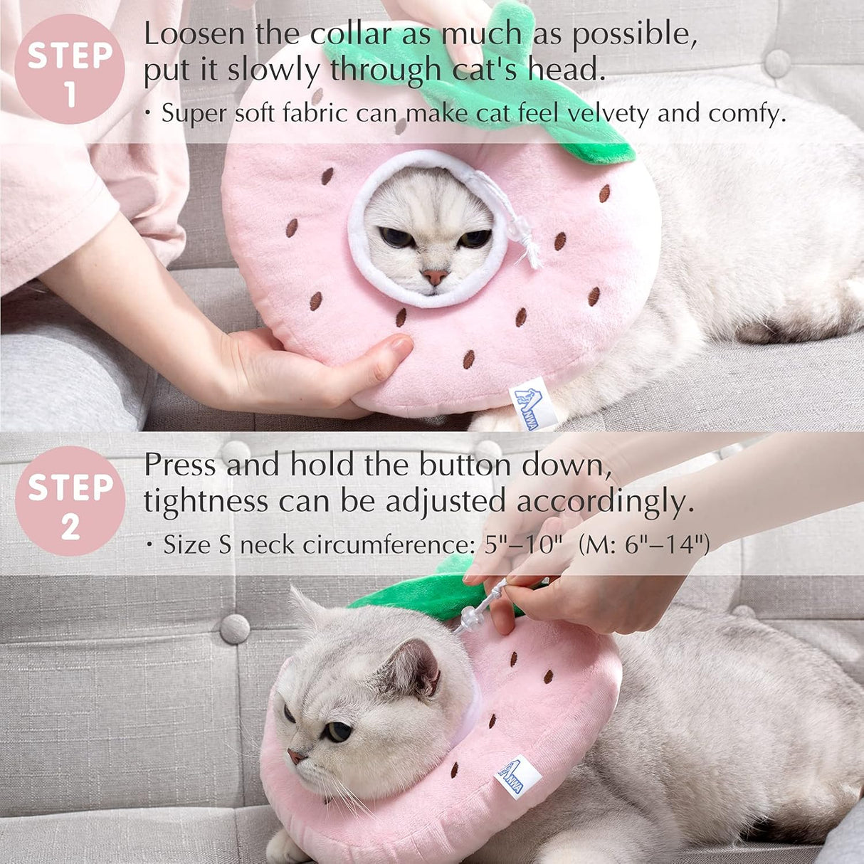 ANWA Adjustable Cat Cone Collar Soft Strawberry Small