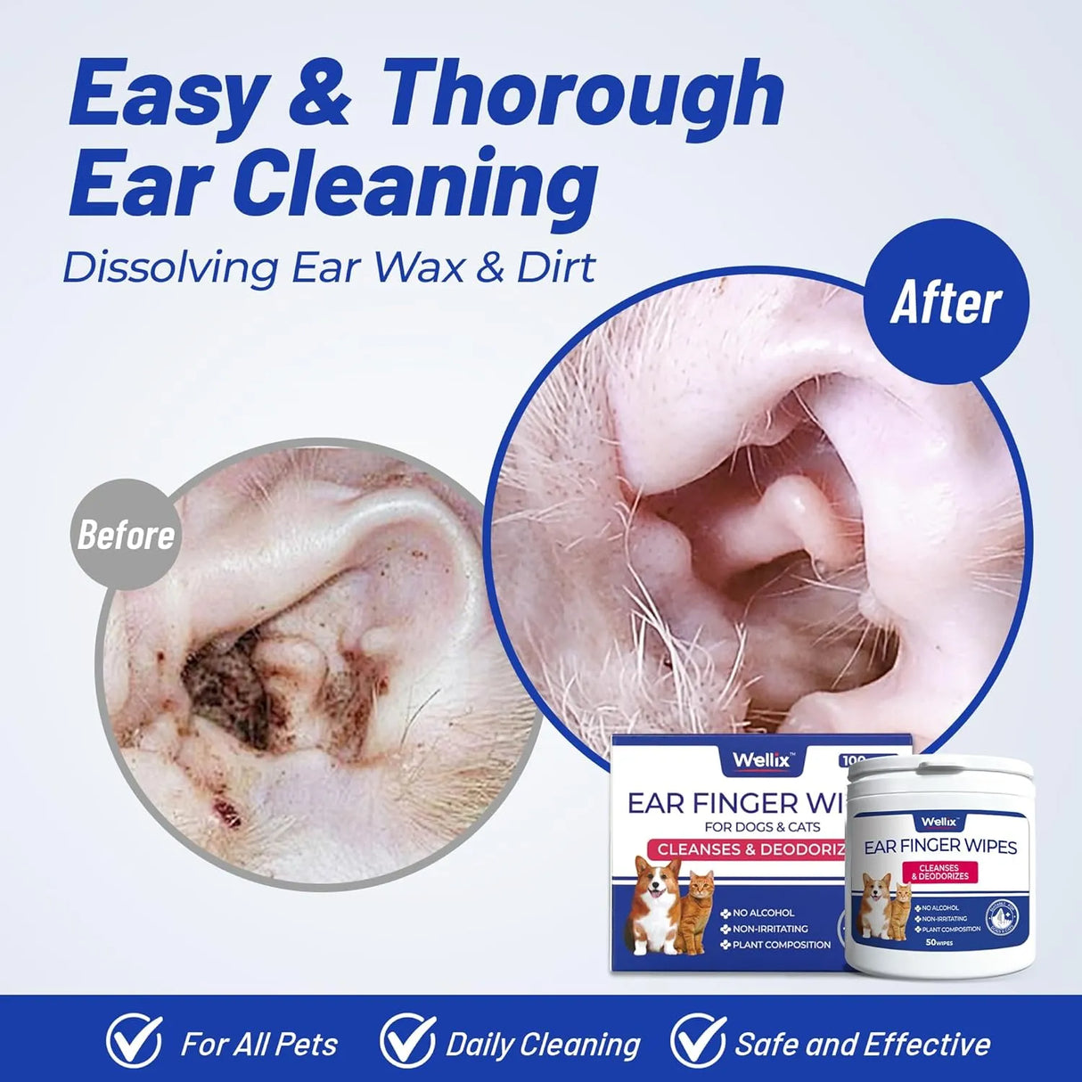 WELLIX - Wellix Pet Ear Cleaner Wipes for Dogs & Cats 50 Toallitas 2 Pack - The Red Vitamin MX - Cuidado Del Oído De Perros - {{ shop.shopifyCountryName }}