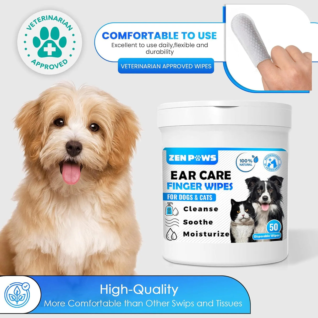 ZENPAWS - Zenpaws Dogs & Cats Ear Cleaner Finger Wipes 50 Toallitas - The Red Vitamin MX - Cuidado Del Oído De Perros - {{ shop.shopifyCountryName }}