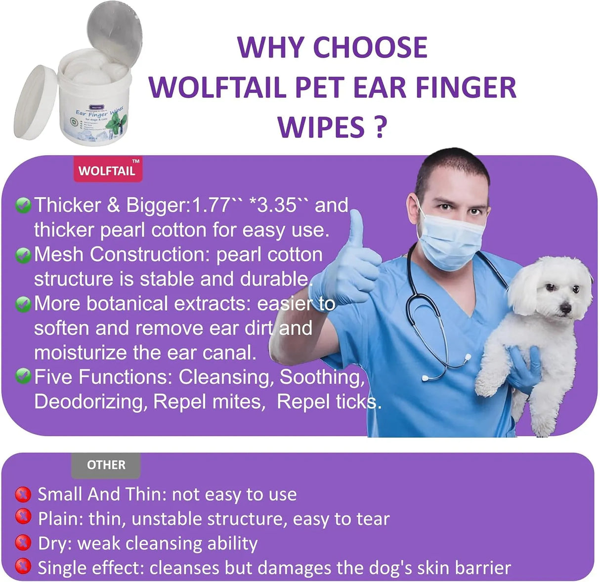 WOLFTAIL - Wolftail Dog Ear Wipes Fresh Mint Scent 60 Toallitas - The Red Vitamin MX - Cuidado Del Oído De Perros - {{ shop.shopifyCountryName }}