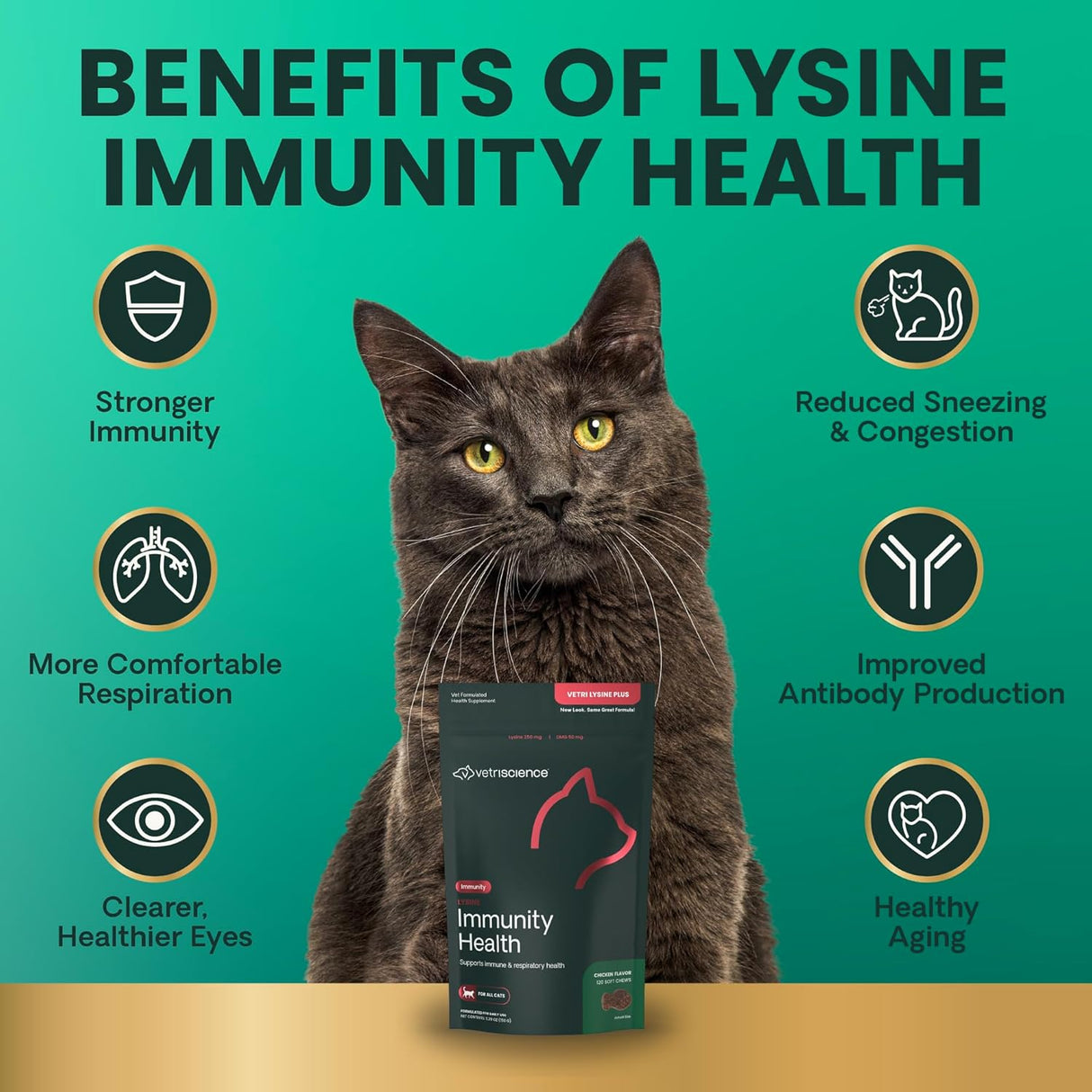 VetriScience Lysine Immunity Health Chews for Cats Chicken 120 Masticables