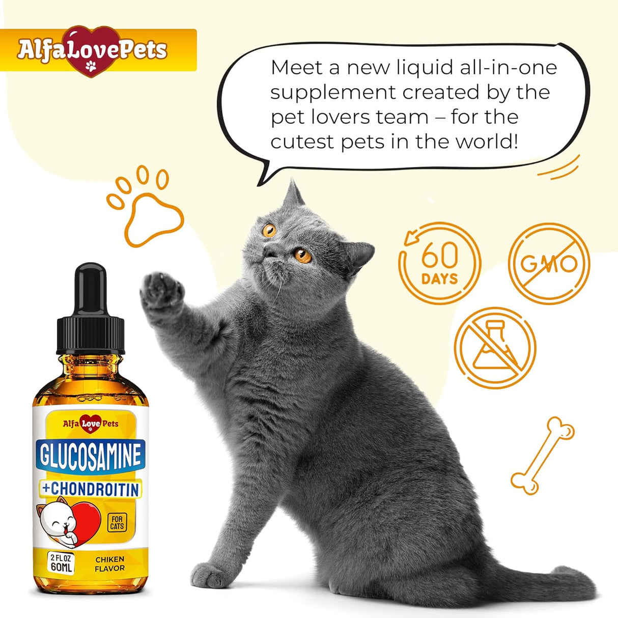 Alfa Love Pets Cat Joint Supplement for All Breeds 2 Fl.Oz.