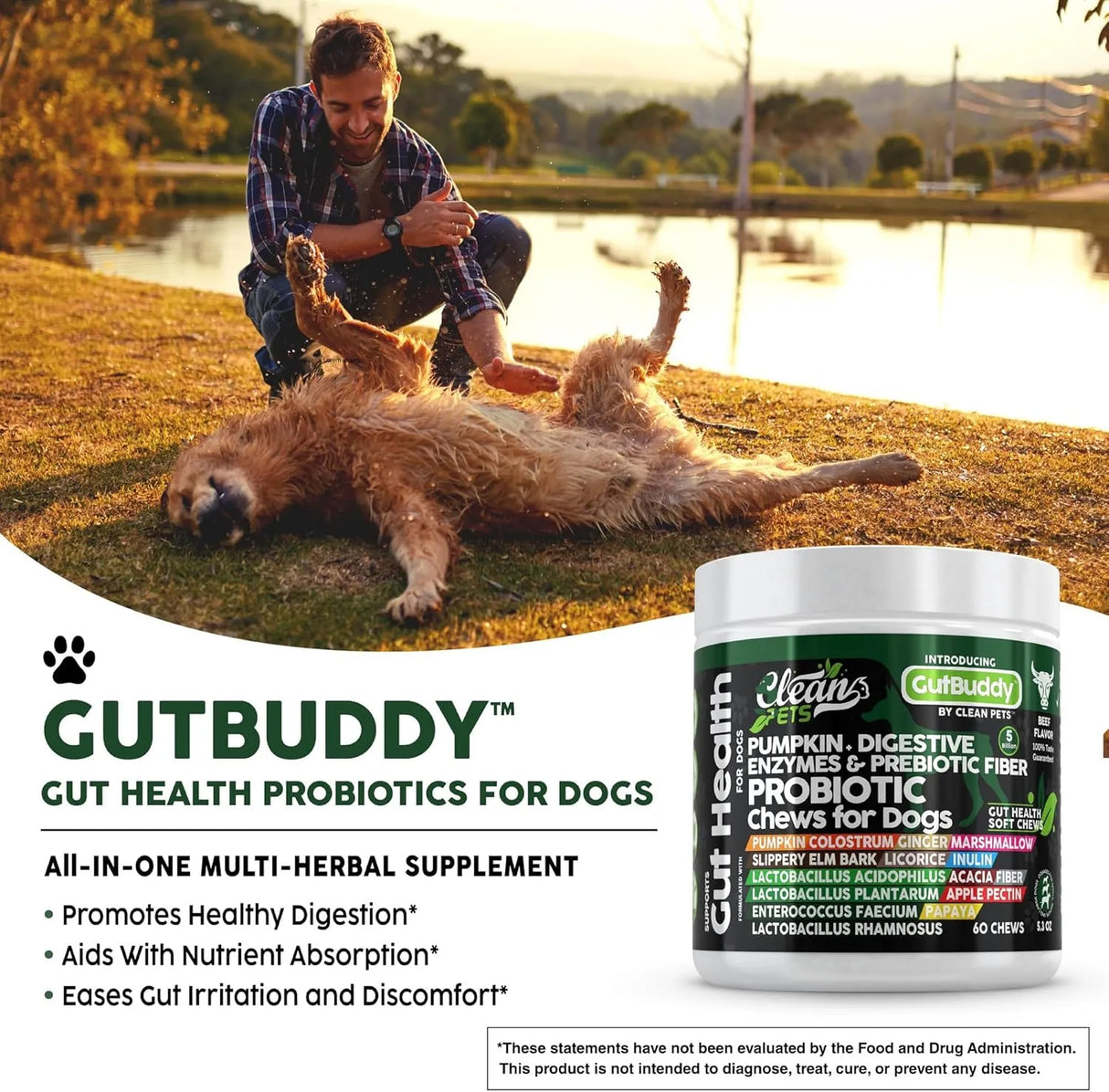CLEAN PETS - Clean Pets Probiotics for Dogs with Pumpkin Colostrum Digestive Enzymes 60 Masticables - The Red Vitamin MX - Probióticos Para Perros - {{ shop.shopifyCountryName }}