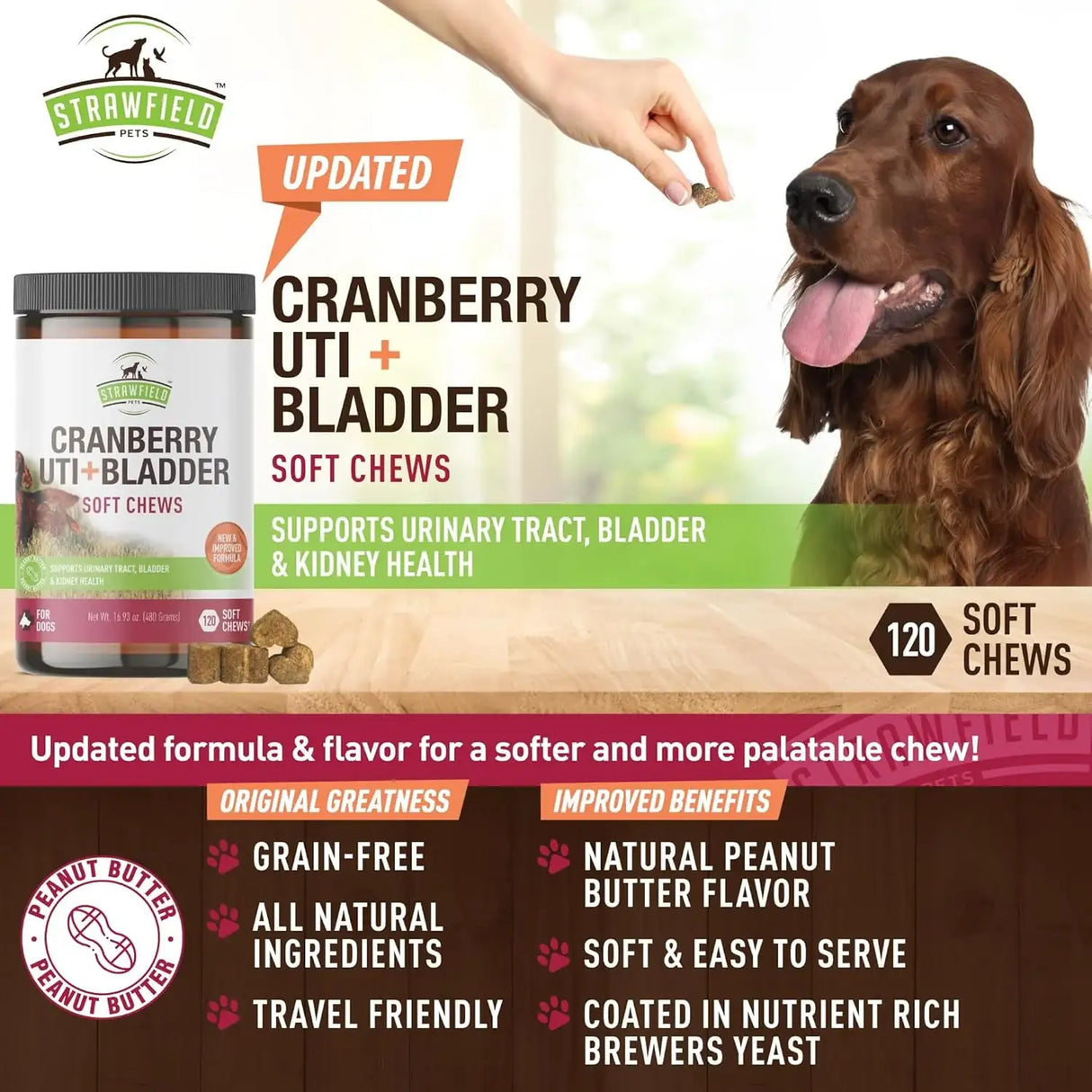 STRAWFIELD PETS - Strawfield Pets Cranberry UTI Treatment for Dogs Peanut Butter Flavor 120 Masticables - The Red Vitamin MX - Salud De Tracto Urinario Para Perros - {{ shop.shopifyCountryName }}