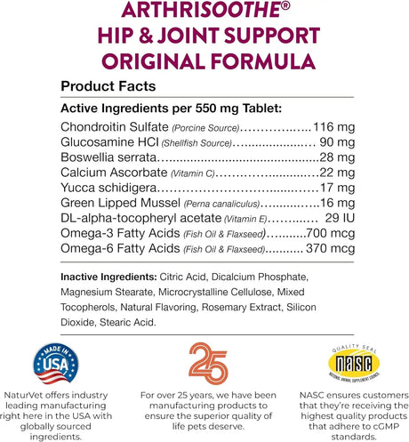 NATURVET - NaturVet ArthriSoothe Hip & Joint Formula Pet for Dogs & Cats 500 Tabletas Masticables - The Red Vitamin MX - Cuidado De Cadera Y Articulaciones Para Perros - {{ shop.shopifyCountryName }}