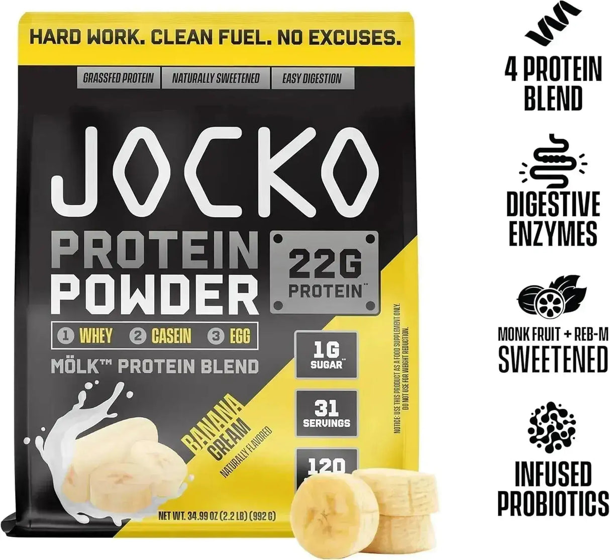 JOCKO FUEL - Jocko Mölk Whey Protein Powder Sugar Free 31 Servicios Banana Cream 992Gr. - The Red Vitamin MX - Suplementos Alimenticios - {{ shop.shopifyCountryName }}