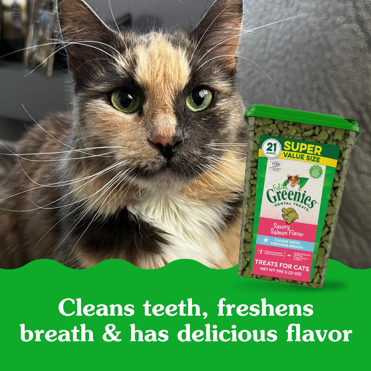 Greenies Feline Adult Dental Cat Treats Savory Salmon Flavor 595Gr.