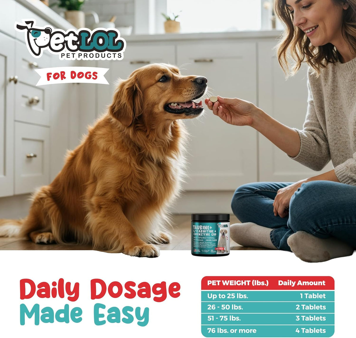 PET LOL Taurine for Dogs with L-Carnitine and Coenzyme Q10 120 Masticables