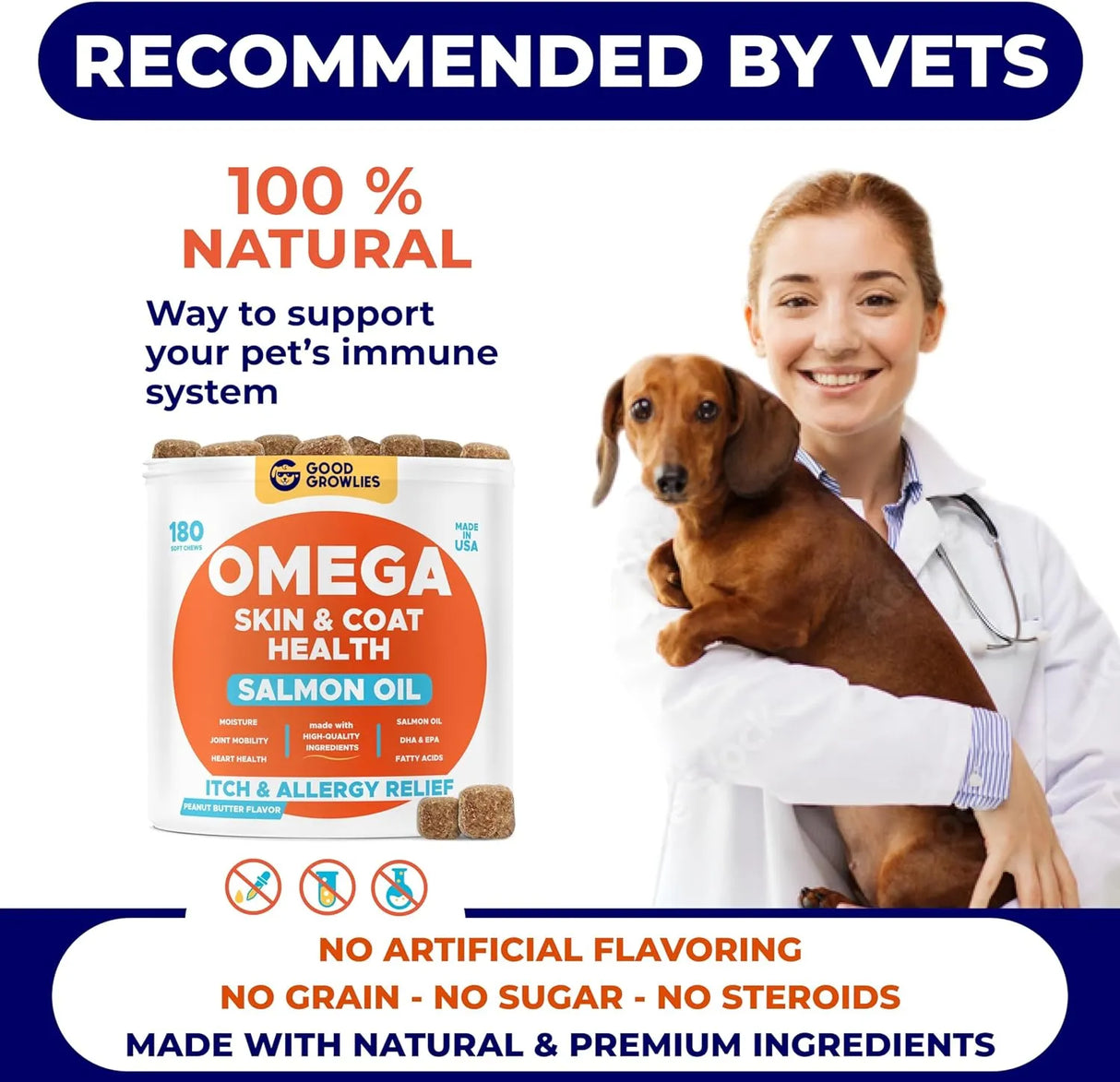GOODGROWLIES - GOODGROWLIES Omega 3 Fish Oil for Dogs Peanut Butter Flavor 180 Masticables - The Red Vitamin MX - Aceite De Pescado Para Perros - {{ shop.shopifyCountryName }}
