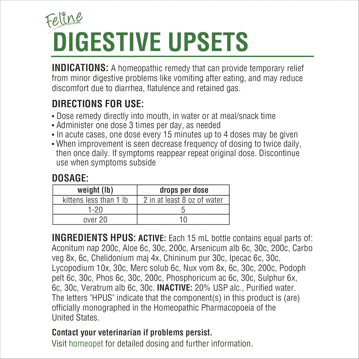 HomeoPet Feline Digestive Upsets 15Ml.