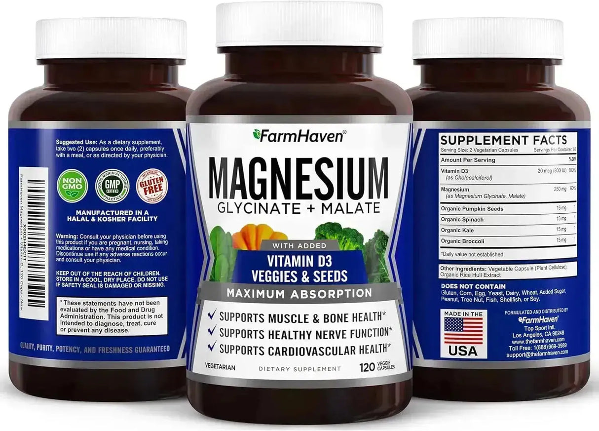 FARMHAVEN - FarmHaven Magnesium Glycinate & Malate Complex 120 Capsulas - The Red Vitamin MX - Suplementos Alimenticios - {{ shop.shopifyCountryName }}