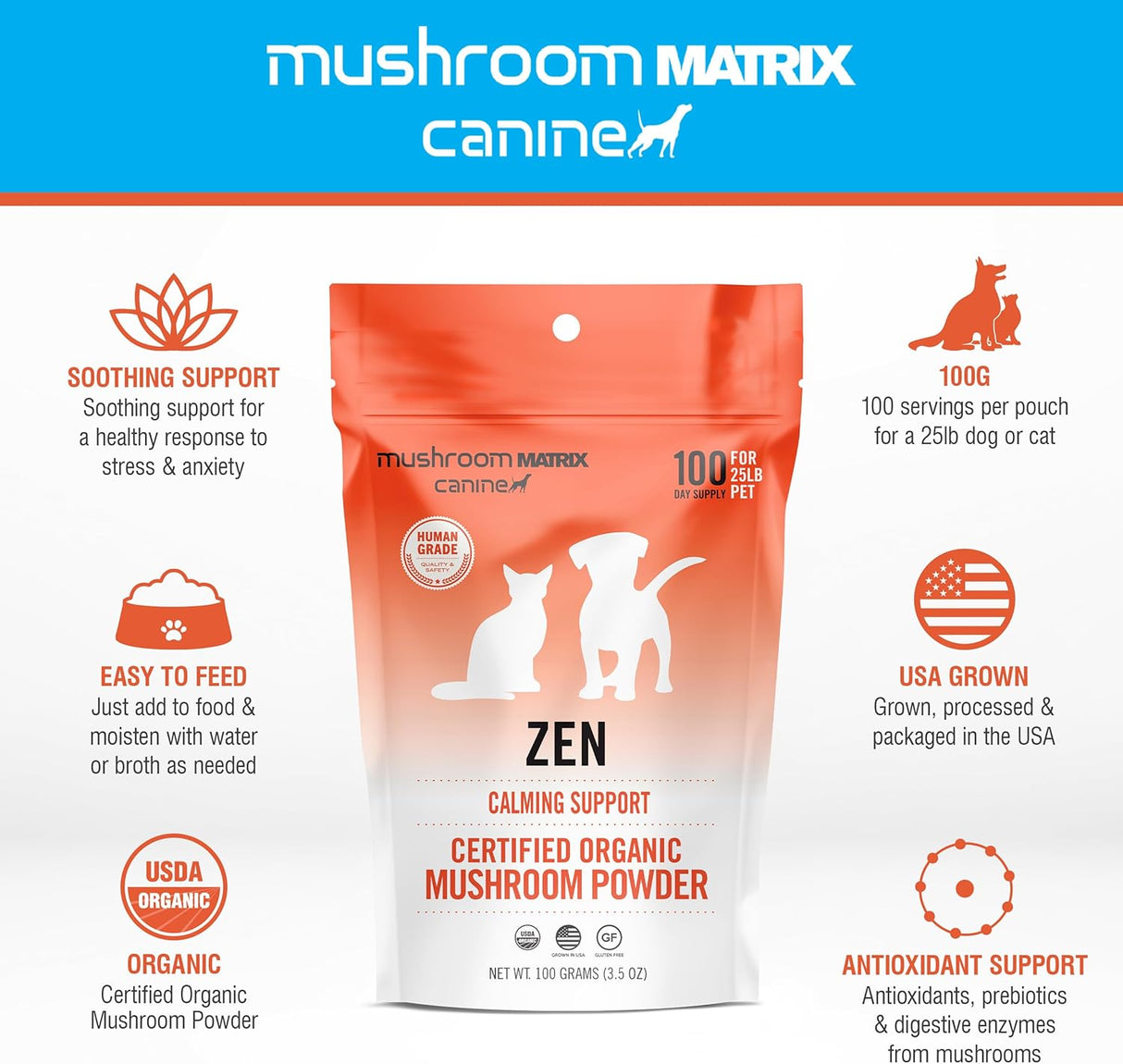 OM - Om Mushroom Matrix Zen Matrix Mushroom Blend Pet 100Gr. - The Red Vitamin MX - Suplementos Herbales Para Perros - {{ shop.shopifyCountryName }}