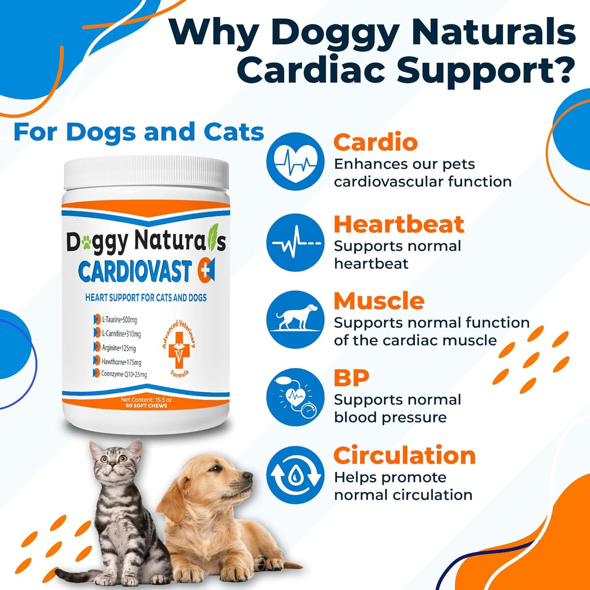 Doggy Naturals CardioVast Cardio Support and Cardio Strength Supplement for Dog 60 Masticables