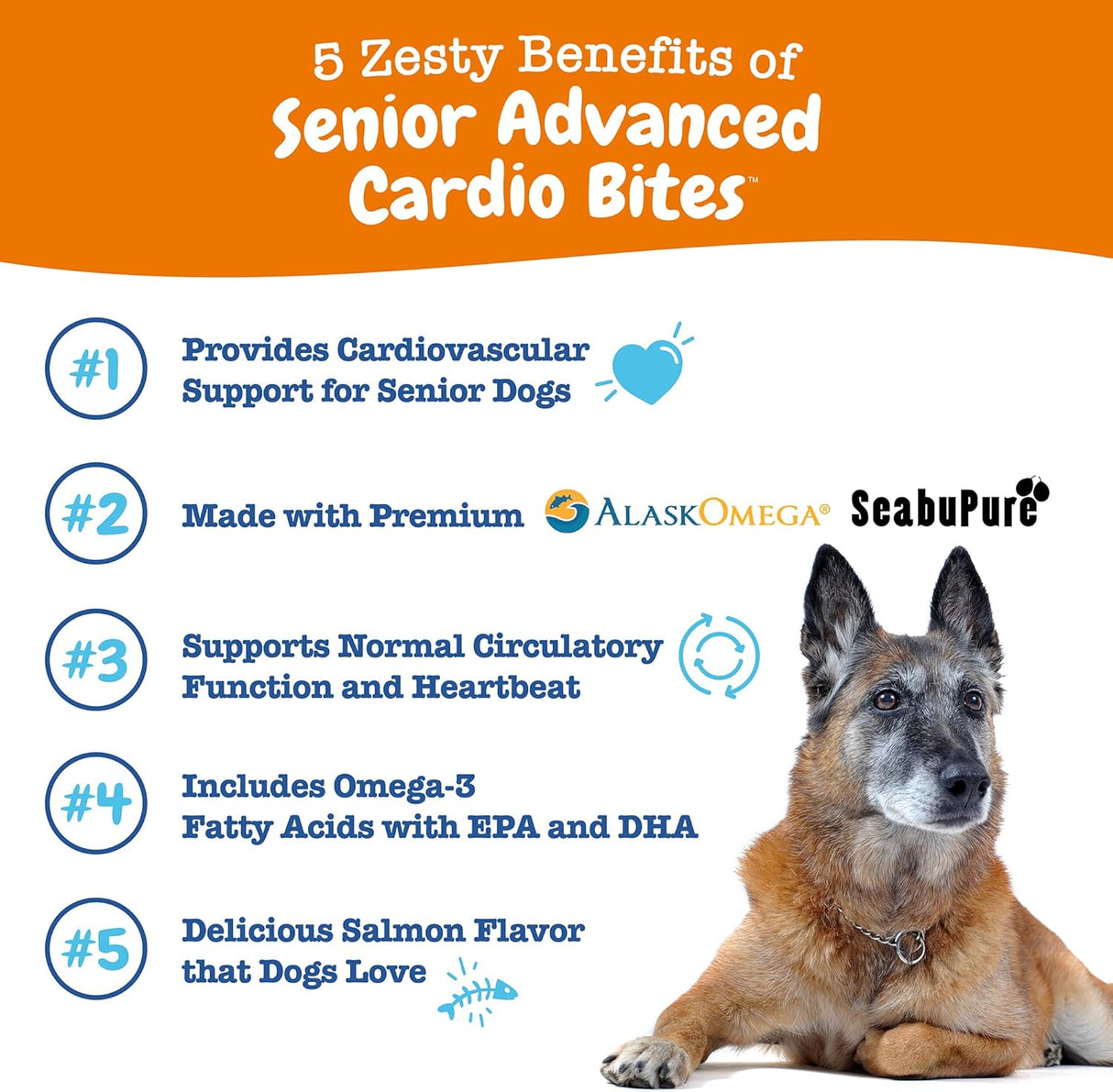 Zesty Paws Senior Advanced Cardiovascular Support for Dogs Salmon 90 Masticables