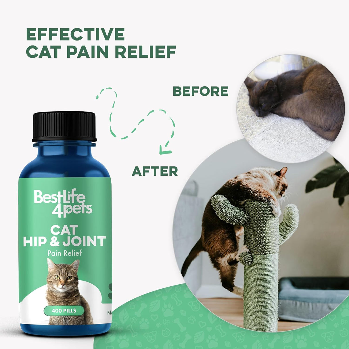 BestLife4Pets Cat Hip and Joint Pain Relief Supplement 400 Tabletas