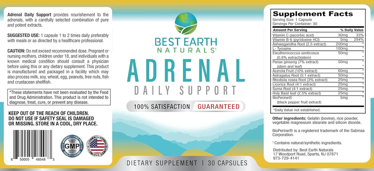 BEST EARTH NATURALS - Best Earth Naturals Adrenal Support 30 Capsulas - The Red Vitamin MX - Suplementos Alimenticios - {{ shop.shopifyCountryName }}