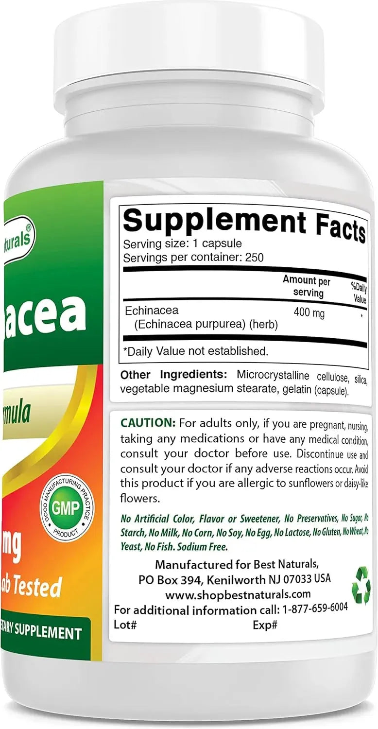BEST NATURALS - Best Naturals Echinacea 400Mg. 250 Capsulas 2 Pack - The Red Vitamin MX - Suplementos Alimenticios - {{ shop.shopifyCountryName }}