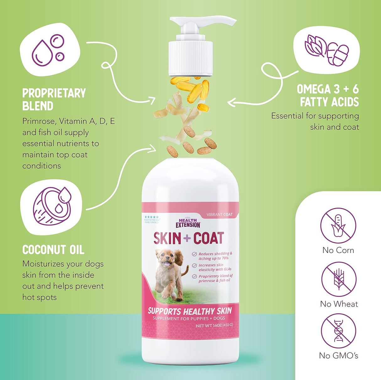 Health Extension Skin & Coat Supplement for Dogs 16 Oz.