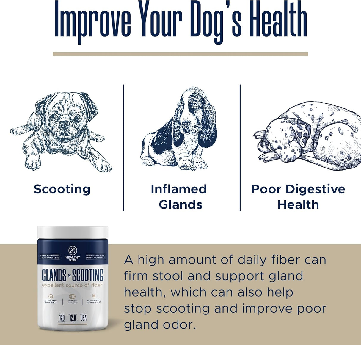 Healthy Pup Glands Bowel Support 120 Masticables