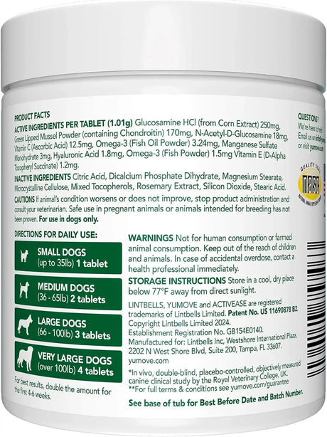 YUMOVE - YuMOVE Hip & Joint Supplement for Senior Dogs with Max Strength 120 Tabletas Masticables - The Red Vitamin MX - Cuidado De Cadera Y Articulaciones Para Perros - {{ shop.shopifyCountryName }}
