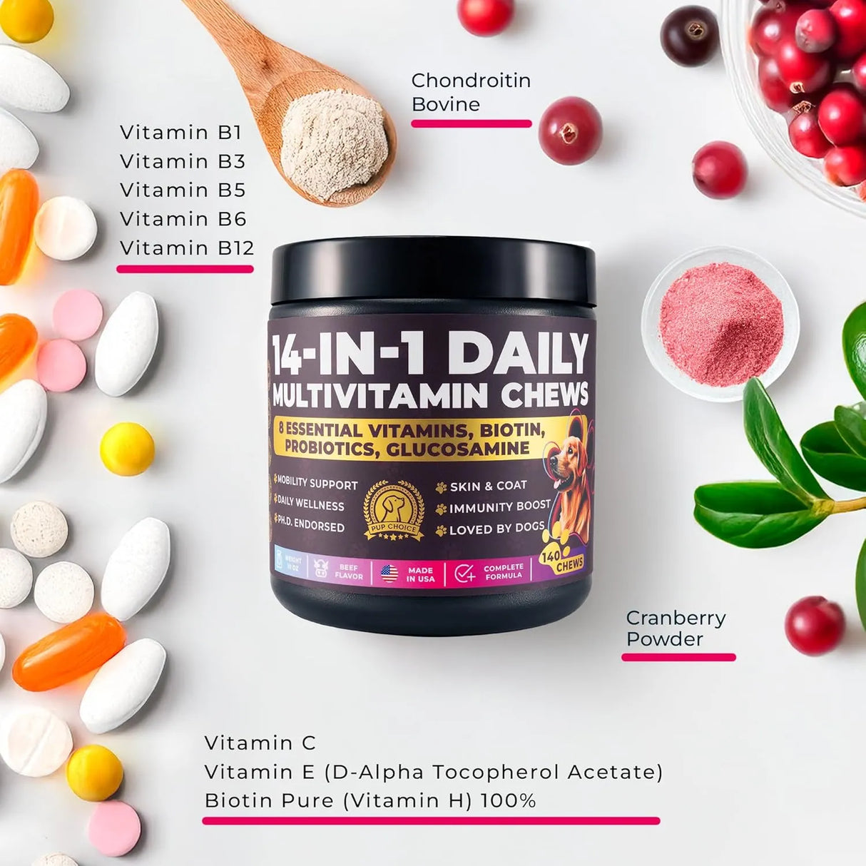 PUP CHOICE - Pup Choice 14-in-1 Multivitamin Treats for Dogs Beef Flavor 140 Masticables - The Red Vitamin MX - Multivitamínicos Para Perros - {{ shop.shopifyCountryName }}