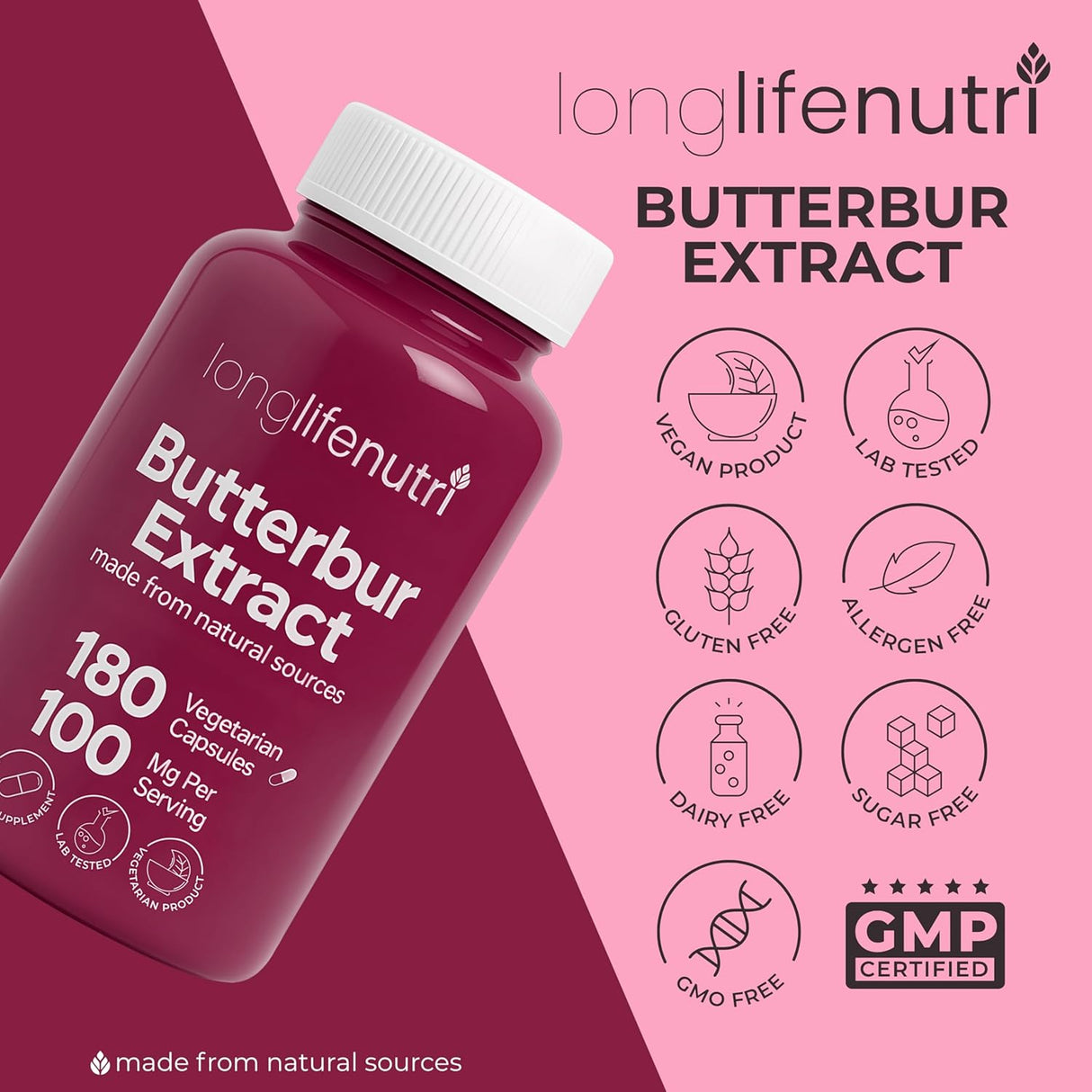 LongLifeNutri Butterbur Extract 100Mg. 180 Capsulas