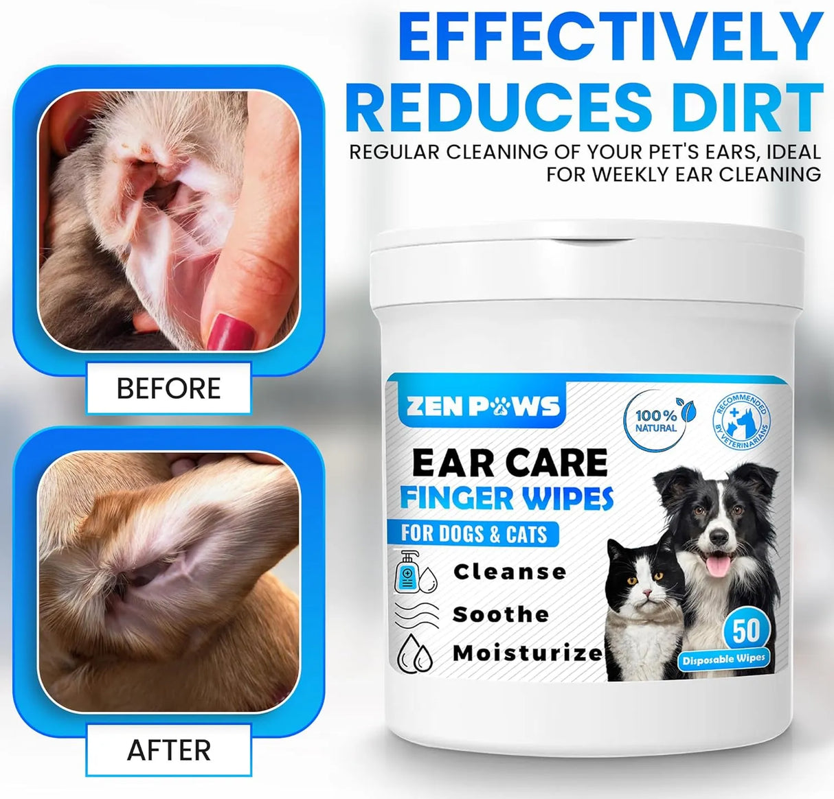 ZENPAWS - Zenpaws Dogs & Cats Ear Cleaner Finger Wipes 50 Toallitas - The Red Vitamin MX - Cuidado Del Oído De Perros - {{ shop.shopifyCountryName }}