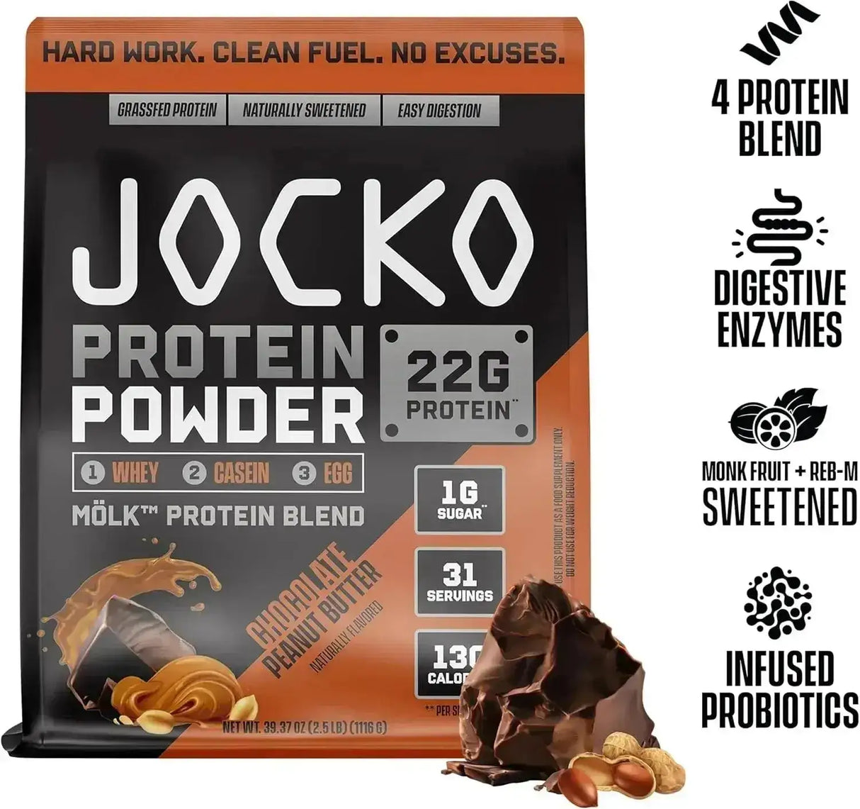 JOCKO FUEL - Jocko Mölk Whey Protein Powder Sugar Free 31 Servicios Chocolate Peanut Butter 1116Gr. - The Red Vitamin MX - Suplementos Alimenticios - {{ shop.shopifyCountryName }}