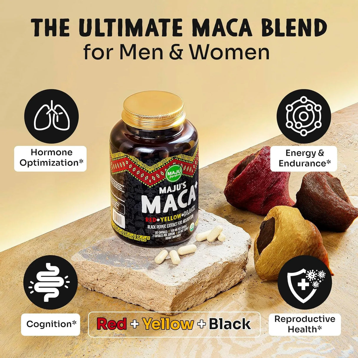 MAJU SUPERFOODS - Maju Superfoods 4-in-1 Maca Root 120 Capsulas - The Red Vitamin MX - Suplementos Alimenticios - {{ shop.shopifyCountryName }}