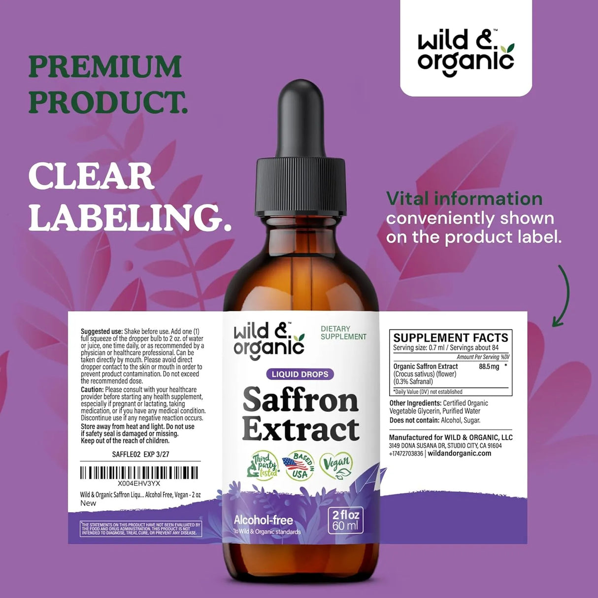 WILD & ORGANIC - Wild & Organic Saffron Tincture 88.5Mg. 2 Fl.Oz. - The Red Vitamin MX - Suplementos Alimenticios - {{ shop.shopifyCountryName }}