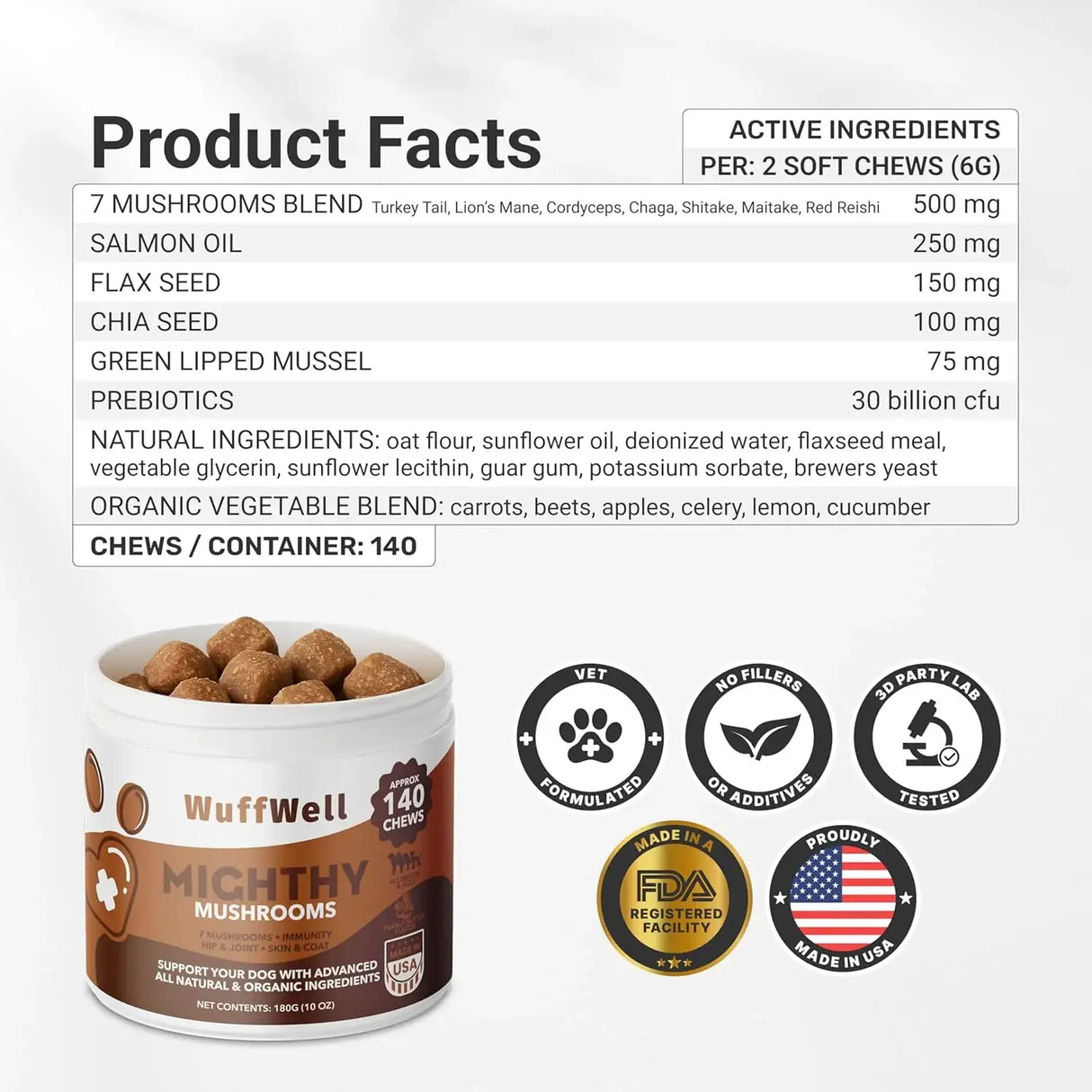 WUFFWELL - WuffWell 12:1 Mushroom Supplement for Dogs 140 Masticables - The Red Vitamin MX - Suplementos Herbales Para Perros - {{ shop.shopifyCountryName }}