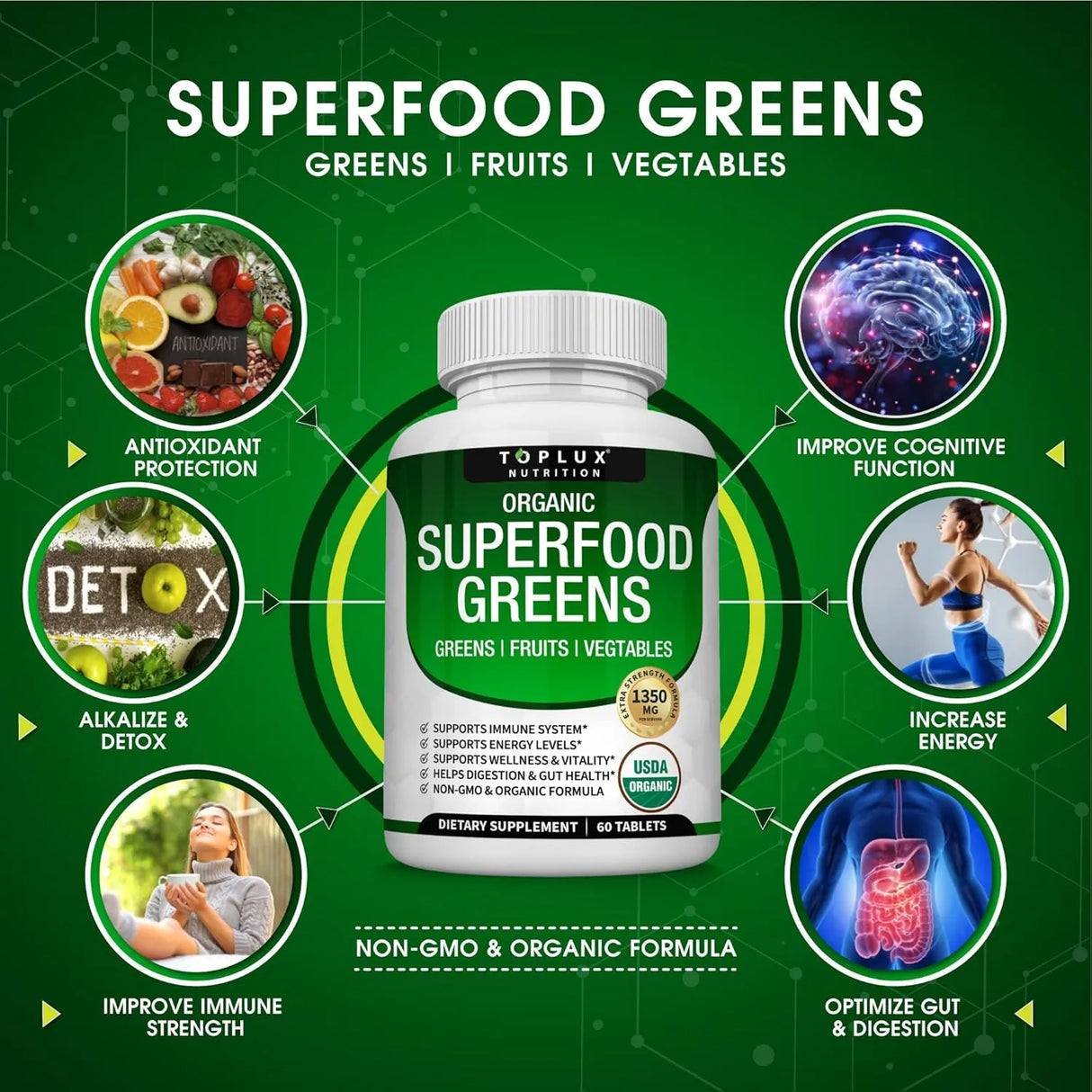 TOPLUX - Toplux Organic Super Greens 60 Tabletas - The Red Vitamin MX - Suplementos Alimenticios - {{ shop.shopifyCountryName }}