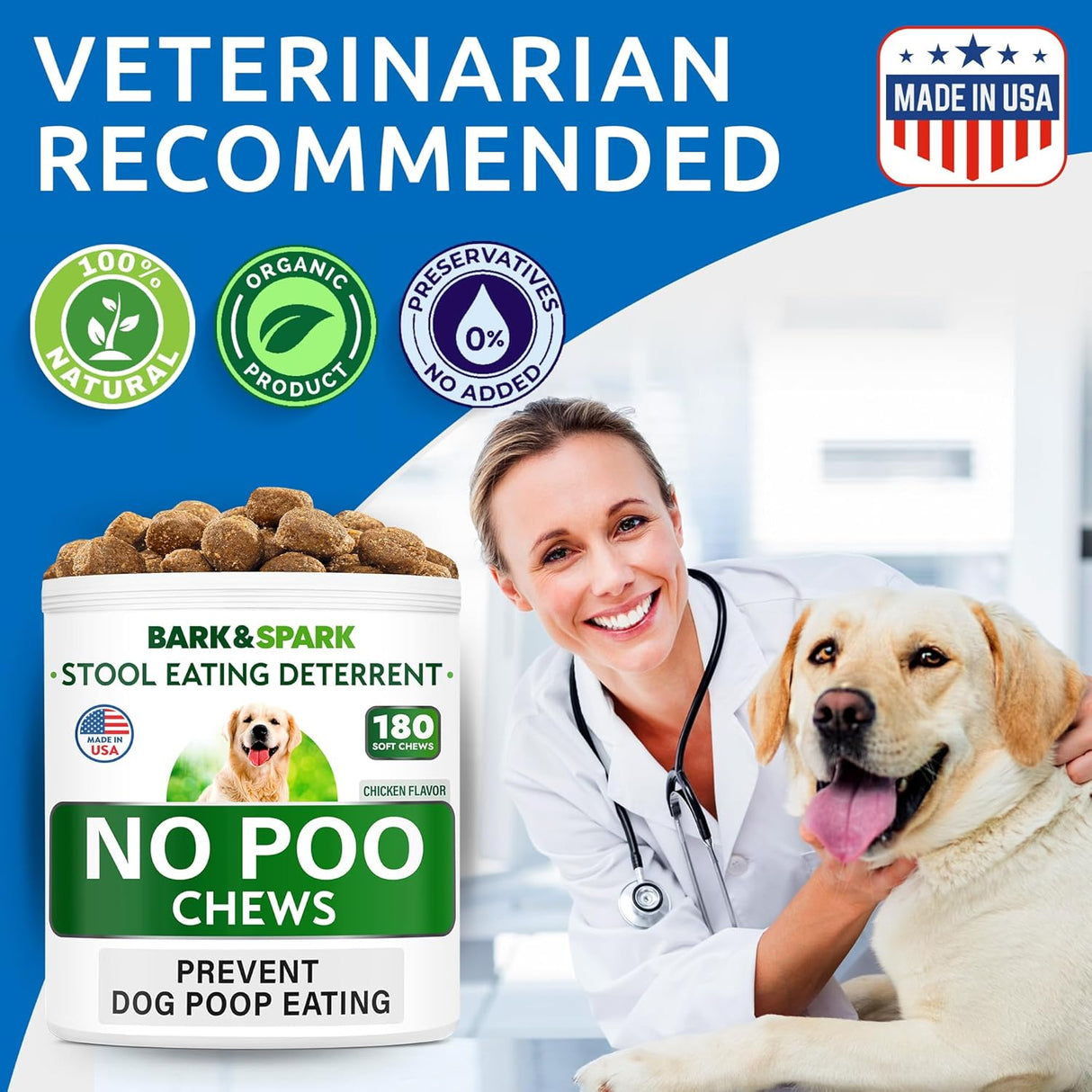 BARK&Spark No Poo Chews for Dogs 180 Masticables