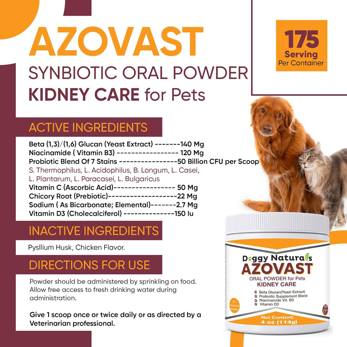 Doggy Naturals Azovast Plus Kidney Health Supplement for Dogs & Cats 4 Oz.