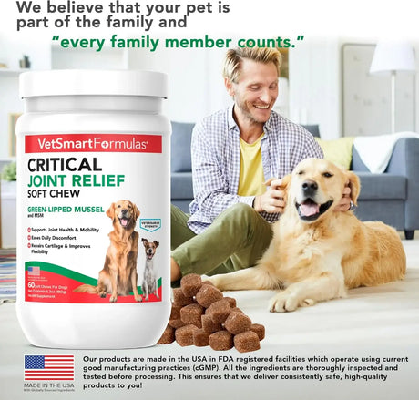 VETSMART - VetSmart Formulas Critical Joint Relief Soft Chew for Dogs 60 Masticables - The Red Vitamin MX - Cuidado De Cadera Y Articulaciones Para Perros - {{ shop.shopifyCountryName }}