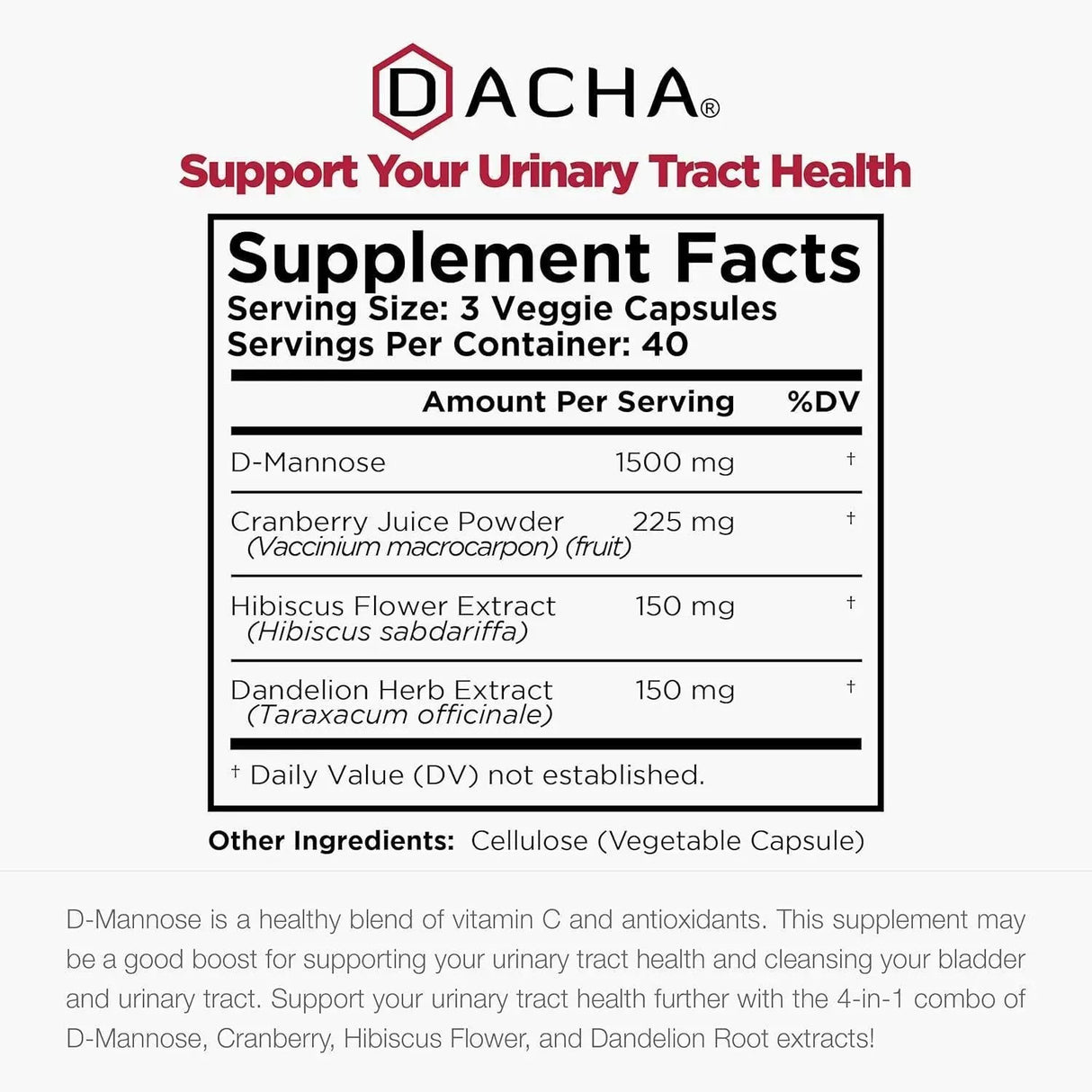 DACHA - DACHA Natural D-Mannose Capsules 4-in-1 Formula 120 Capsulas - The Red Vitamin MX - Suplementos Alimenticios - {{ shop.shopifyCountryName }}