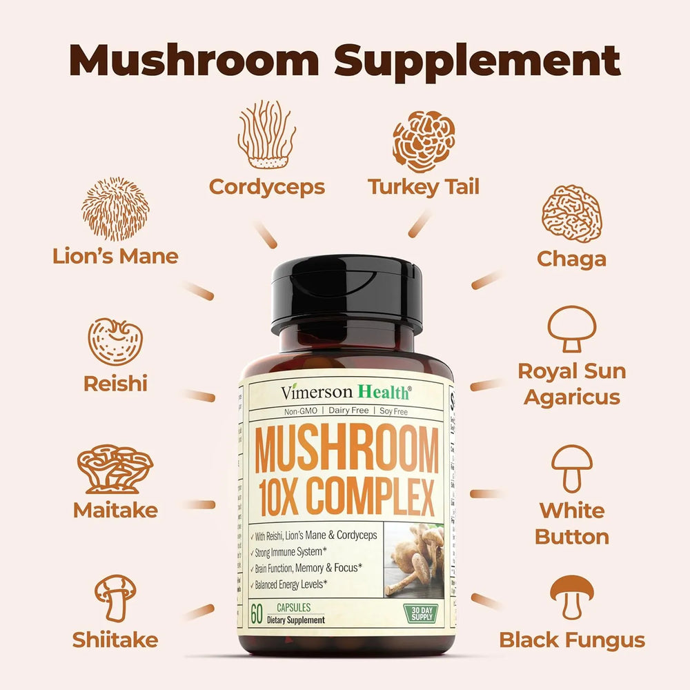 VIMERSON HEALTH - Vimerson Health Mushroom 10xComplex 60 Capsulas - The Red Vitamin MX - Suplementos Alimenticios - {{ shop.shopifyCountryName }}
