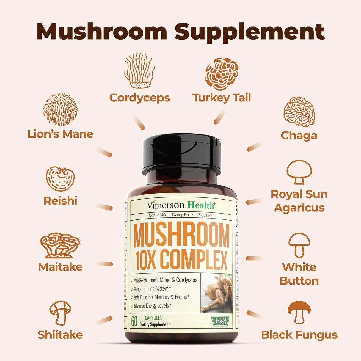 VIMERSON HEALTH - Vimerson Health Mushroom 10xComplex 60 Capsulas - The Red Vitamin MX - Suplementos Alimenticios - {{ shop.shopifyCountryName }}