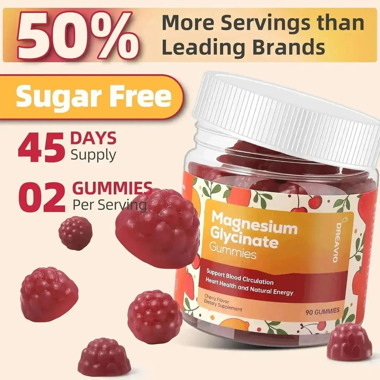 DREAVIO - DREAVIO Magnesium Glycinate Gummies 400Mg. Cherry 90 Gomitas - The Red Vitamin MX - Suplementos Alimenticios - {{ shop.shopifyCountryName }}