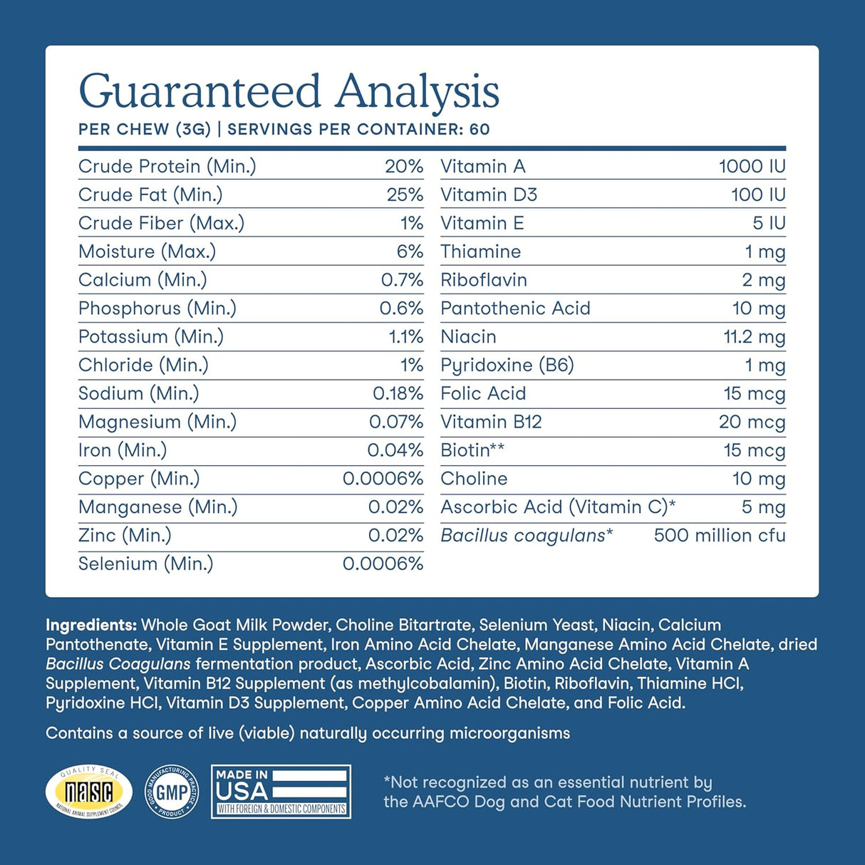 Fera Pet Organics Multivitamin Goat Milk Cat & Dog 60 Servicios 180Gr.