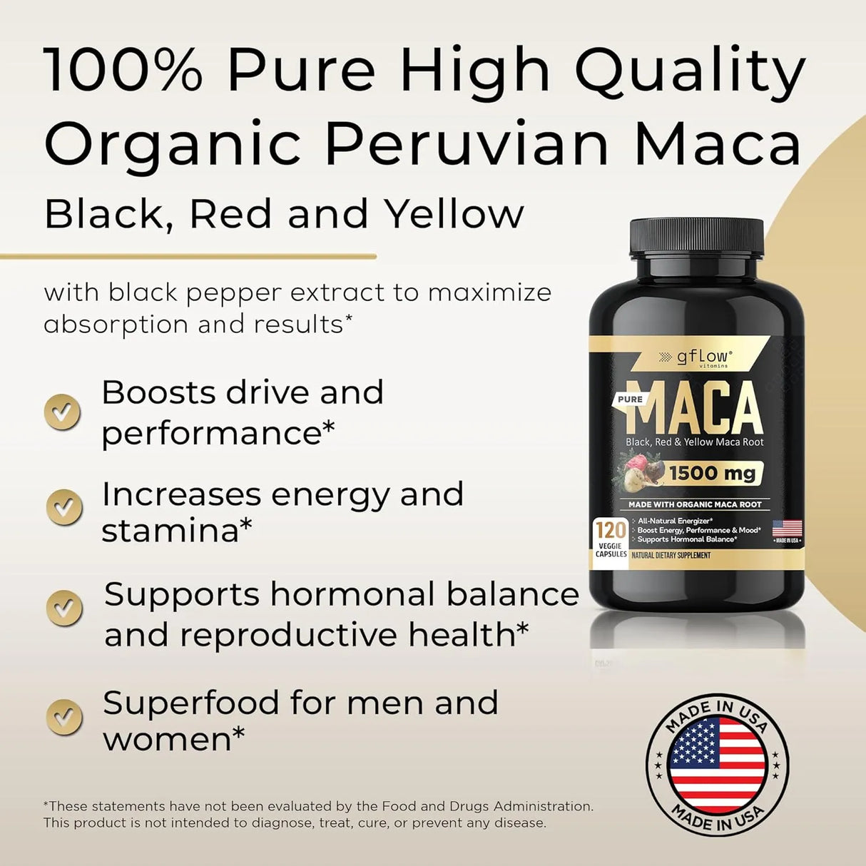 GFLOW - Gflow Vitamins Organic Maca Root 1500Mg. 120 Capsulas - The Red Vitamin MX - Suplementos Alimenticios - {{ shop.shopifyCountryName }}
