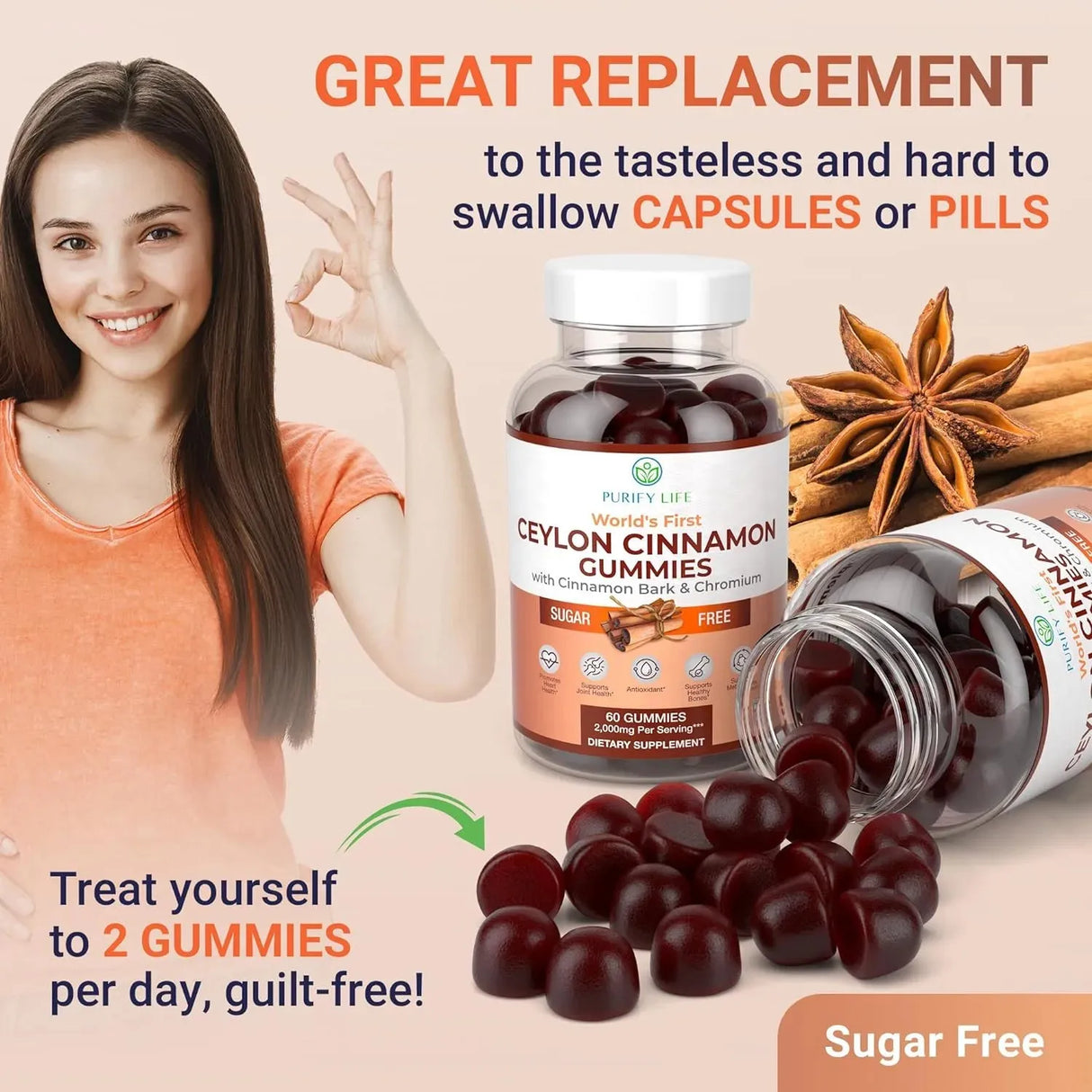 PURIFY LIFE - Purify Life Sugar-Free Ceylon Cinnamon 2000Mg. 60 Gomitas - The Red Vitamin MX - Suplementos Alimenticios - {{ shop.shopifyCountryName }}