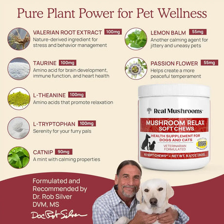 REAL MUSHROOMS - Real Mushrooms Calming Treats for Dogs & Cats 60 Masticables - The Red Vitamin MX - Suplementos Herbales Para Perros - {{ shop.shopifyCountryName }}