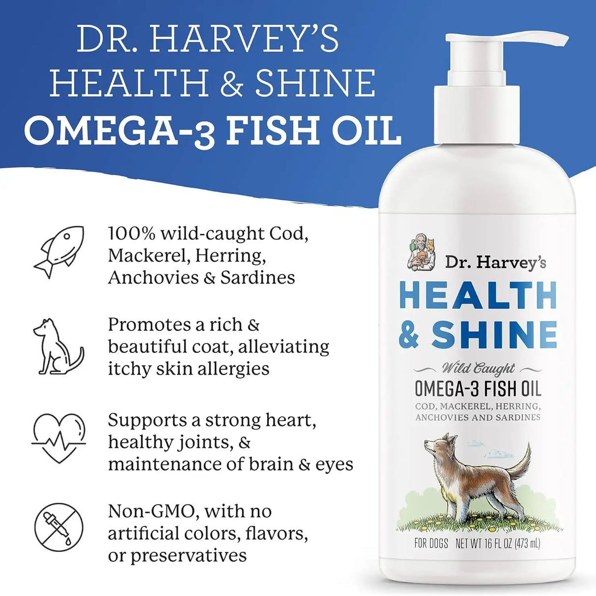DR. HARVEY'S - Dr. Harvey’s Health & Shine Omega 3 Fish Oil for Dogs 16 Fl.Oz. - The Red Vitamin MX - Aceite De Pescado Para Perros - {{ shop.shopifyCountryName }}