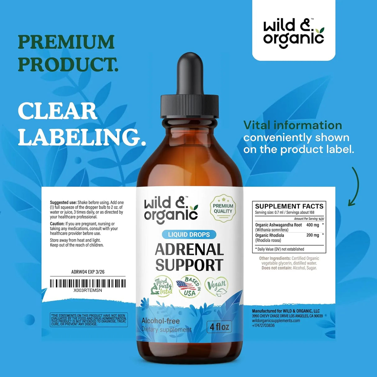 WILD & ORGANIC - Wild & Organic Adrenal Support Tincture 4 Fl.Oz. - The Red Vitamin MX - Suplementos Alimenticios - {{ shop.shopifyCountryName }}