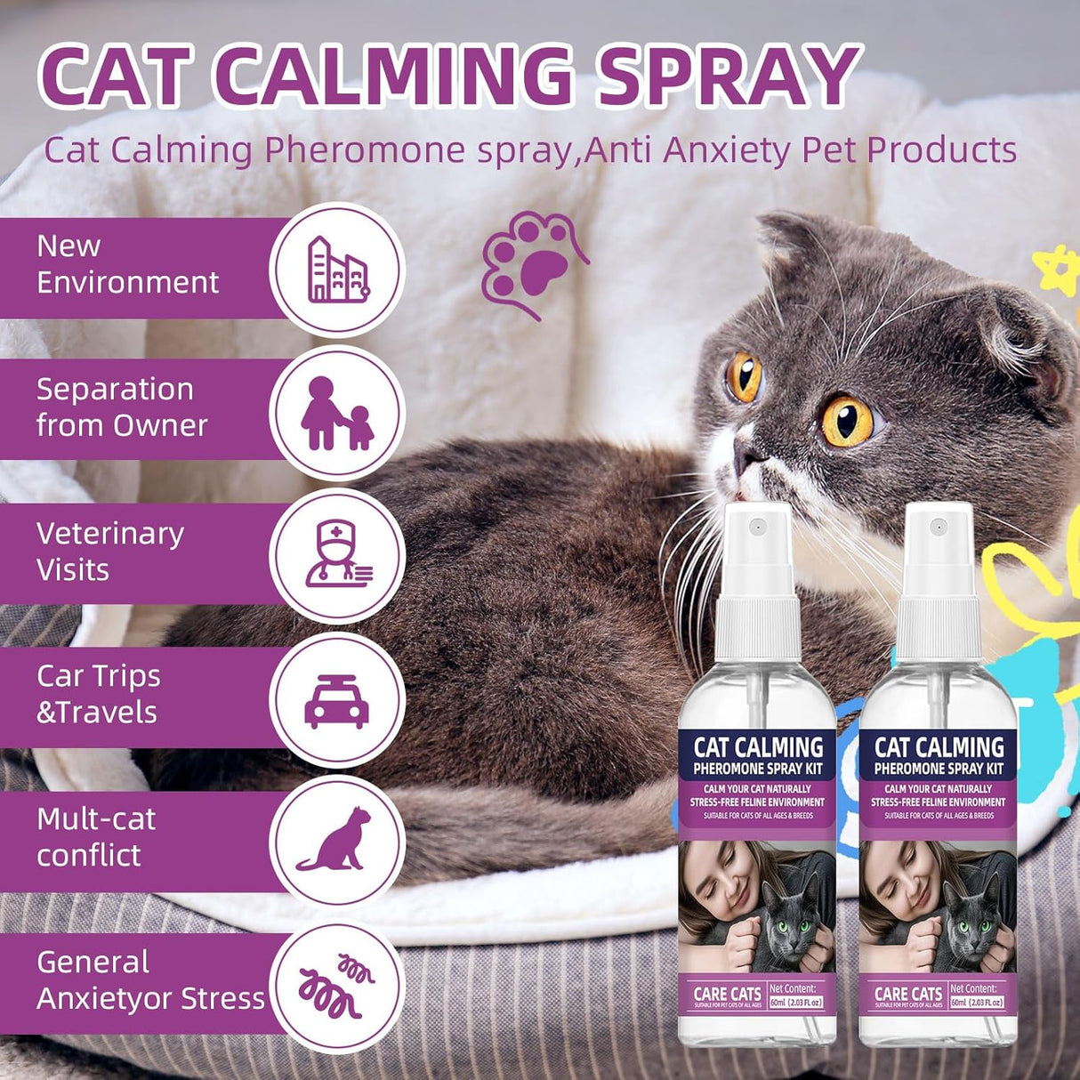 KODASNY Cat Calming Pheromone Spray Kit 60Ml. 2 Pack