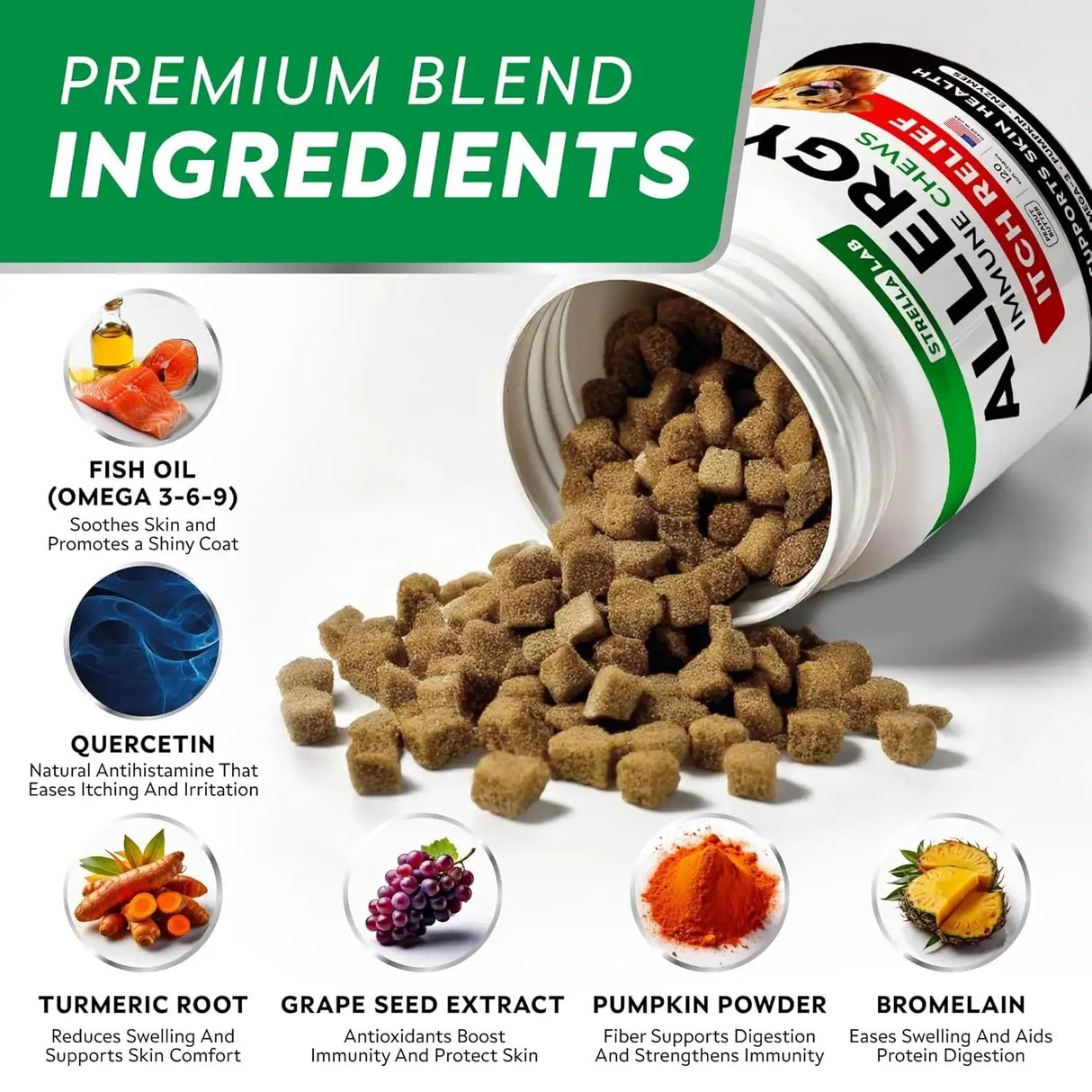 STRELLALAB - StrellaLab Dog Allergy Relief & Anti Itch Support Chews Peanut Butter 120 Masticables - The Red Vitamin MX - Remedios Para La Picazón De Perros - {{ shop.shopifyCountryName }}